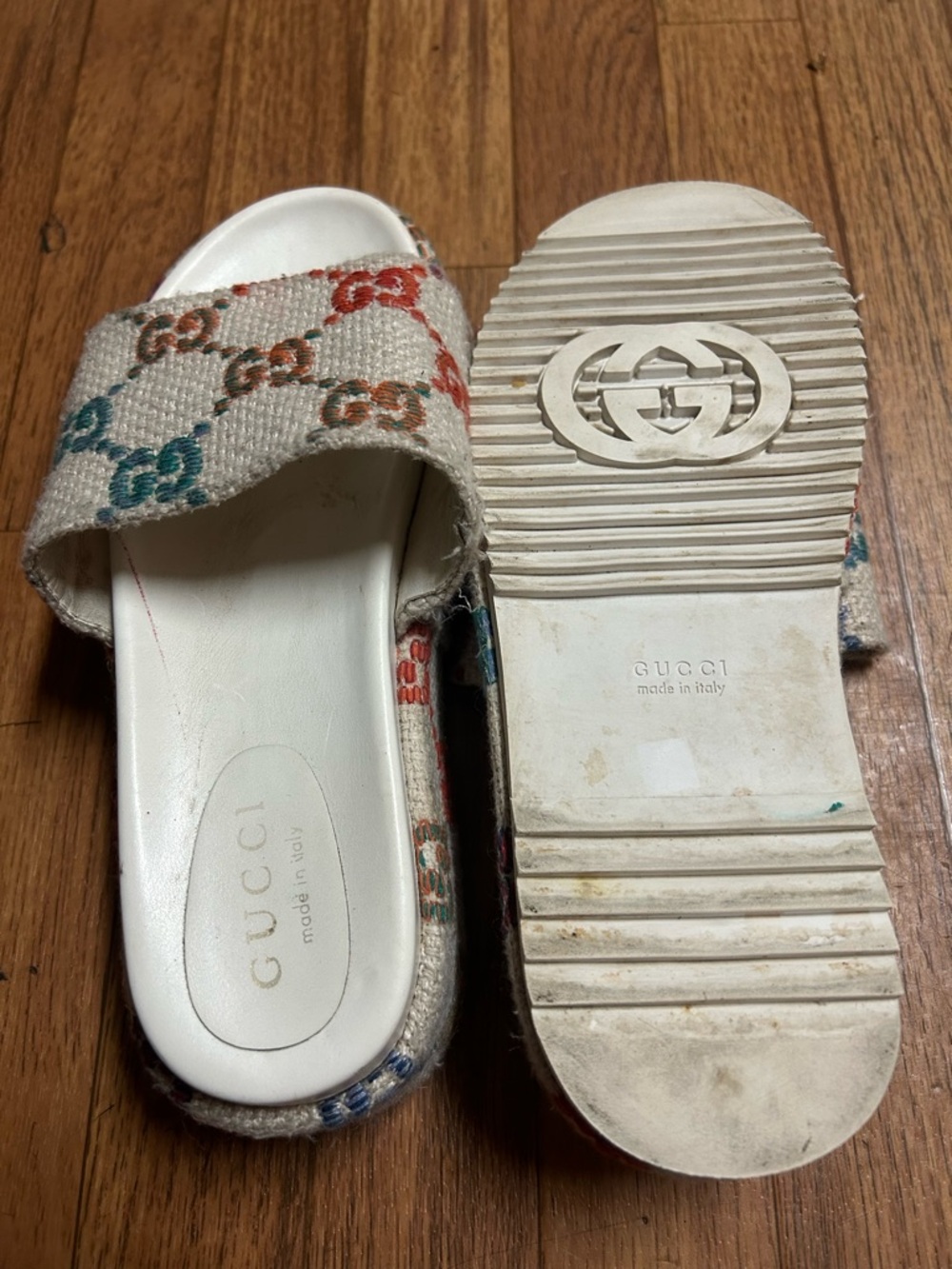 Gucci White Footbed Multicolor GG Canvas Slides - Picture 5 of 7